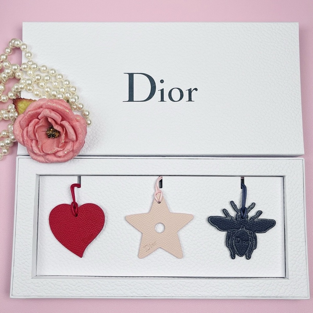 Dior Leather Bag Charms Gift Box & Bag Set of 3